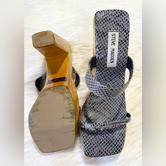 Steve Madden Vintage 90s‎ Y2K Trinxie Wood Platform Strappy Heels Blue 8 - Picture 5 of 11